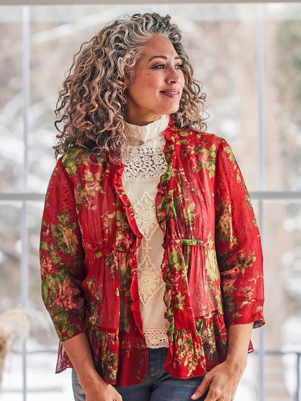 April Cornell Cottage Rose Georgette Cover Up in Red Size S
